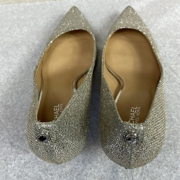 Michael Michael Kors Silver Glitter Flex Pointed Toe Kitten Heels Pumps Sz 6.5 - Picture 9 of 12